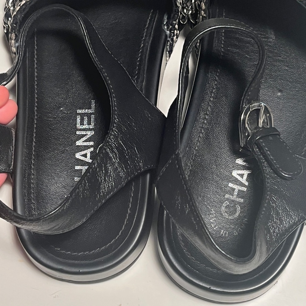 CHANEL Women's Black and White Embellished Sandals - Picture 7 of 10